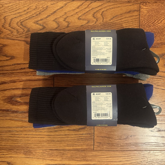 NWT Polo Ralph Lauren 6 Pairs Mens Socks Cushioned Grey Blue Black Pony Logo New - Picture 3 of 10
